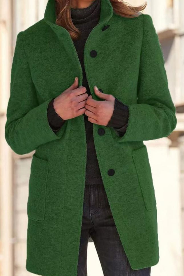 Chic women's mid-length casual coat, tailored for elegant autumn & winter fashion, a versatile classic outerwear piece.