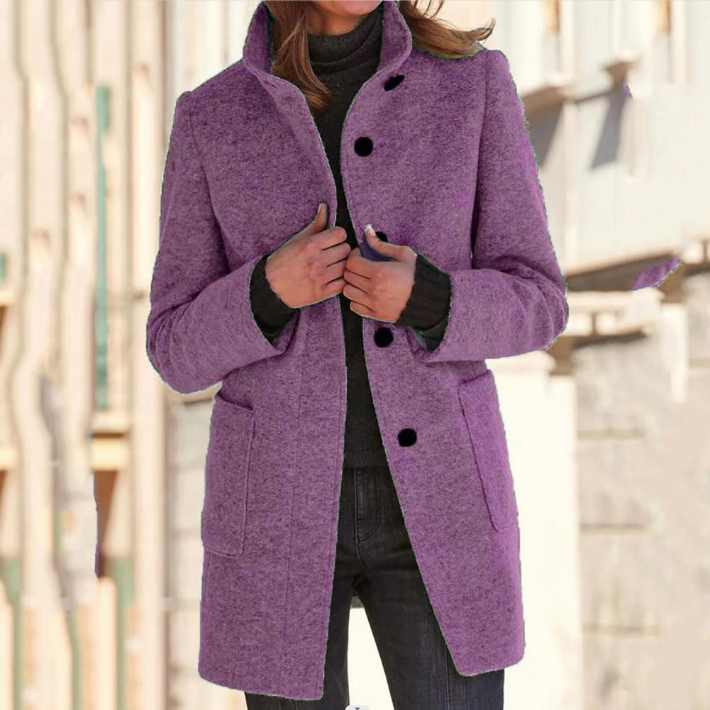 Autumn/winter women's tailored mid-length coat. Stylish long-sleeve outerwear for elegant work & casual fashion.