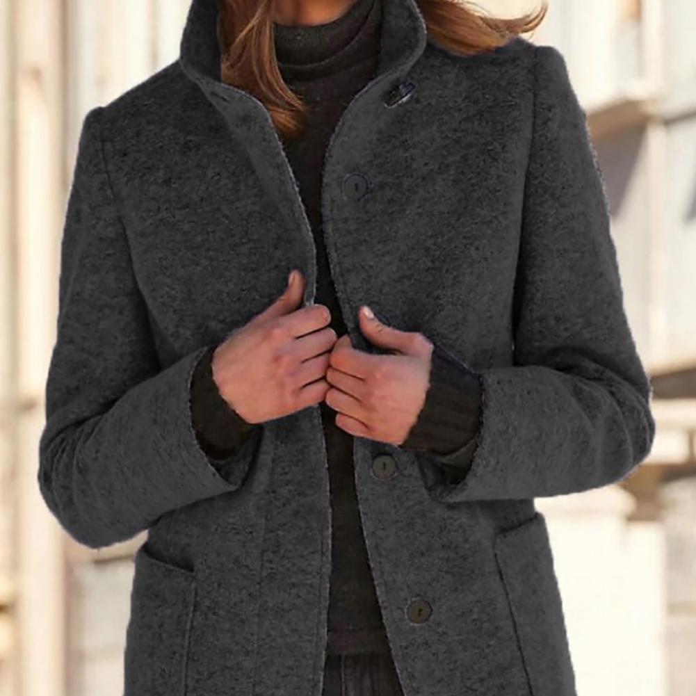 Tailored women's mid-length coat, a classic long-sleeve design for elegant workwear & chic casual autumn/winter style.
