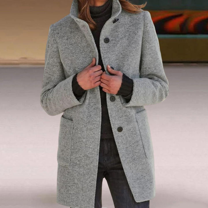 Versatile women's mid-length tailored outerwear. Elegant button-front coat for classic work & casual autumn/winter fashion.