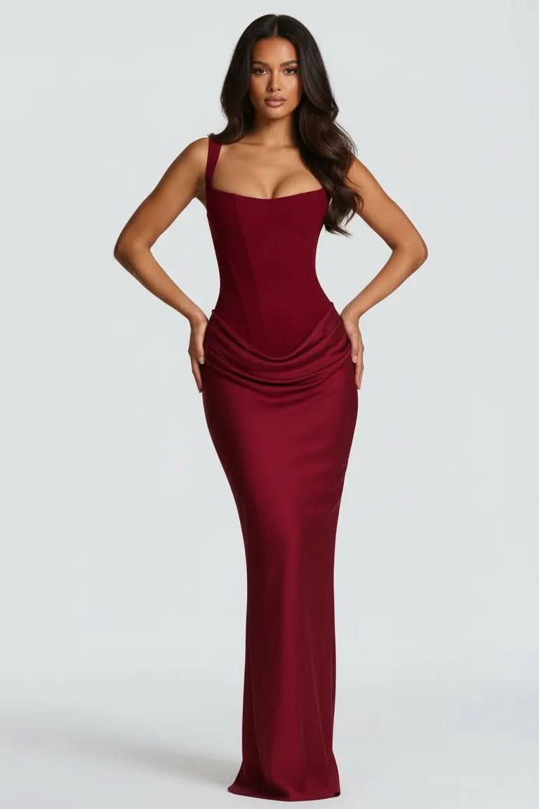 Graceful women's tailored midi dress, suitable for elegant occasions, formal events & sophisticated parties.