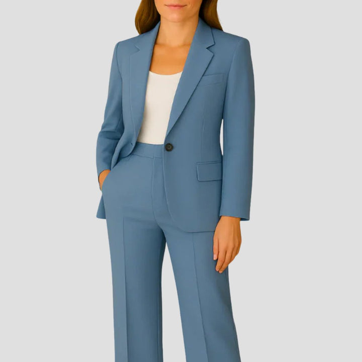 Fashionable wide-leg pants for women, part of an elegant tailored suit set. Perfect for business, office, or formal attire.