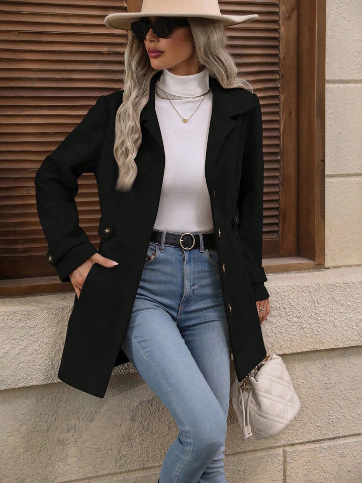Chic women's trench coat with notch collar & adjustable belt, a versatile piece for elegant style.