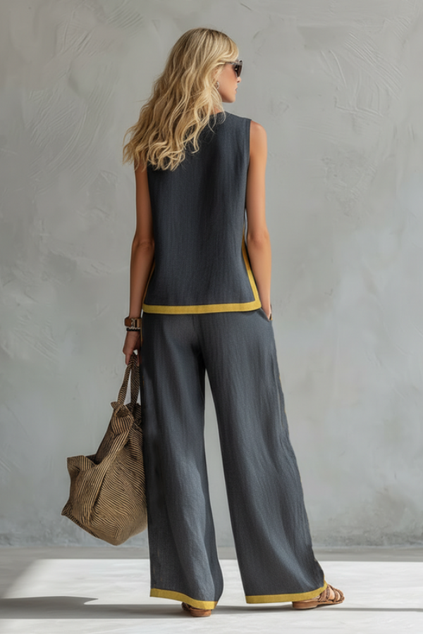Full shot of a model wearing a versatile women's matching co-ord set, an elegant two-piece summer outfit.