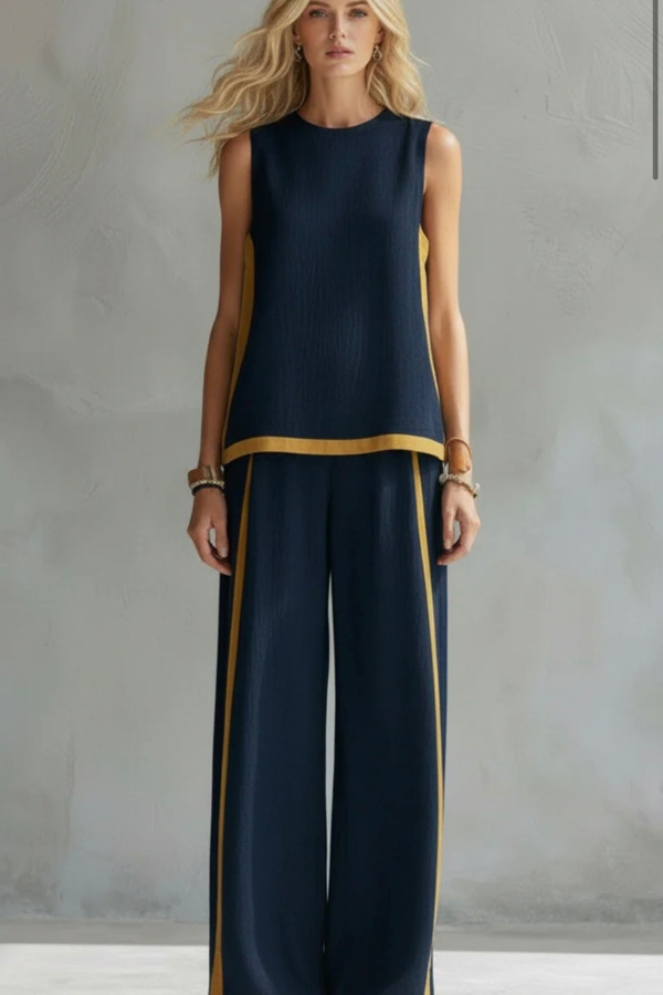 Close-up of the elegant women's two-piece co-ord set fabric, highlighting its stylish design for summer fashion.