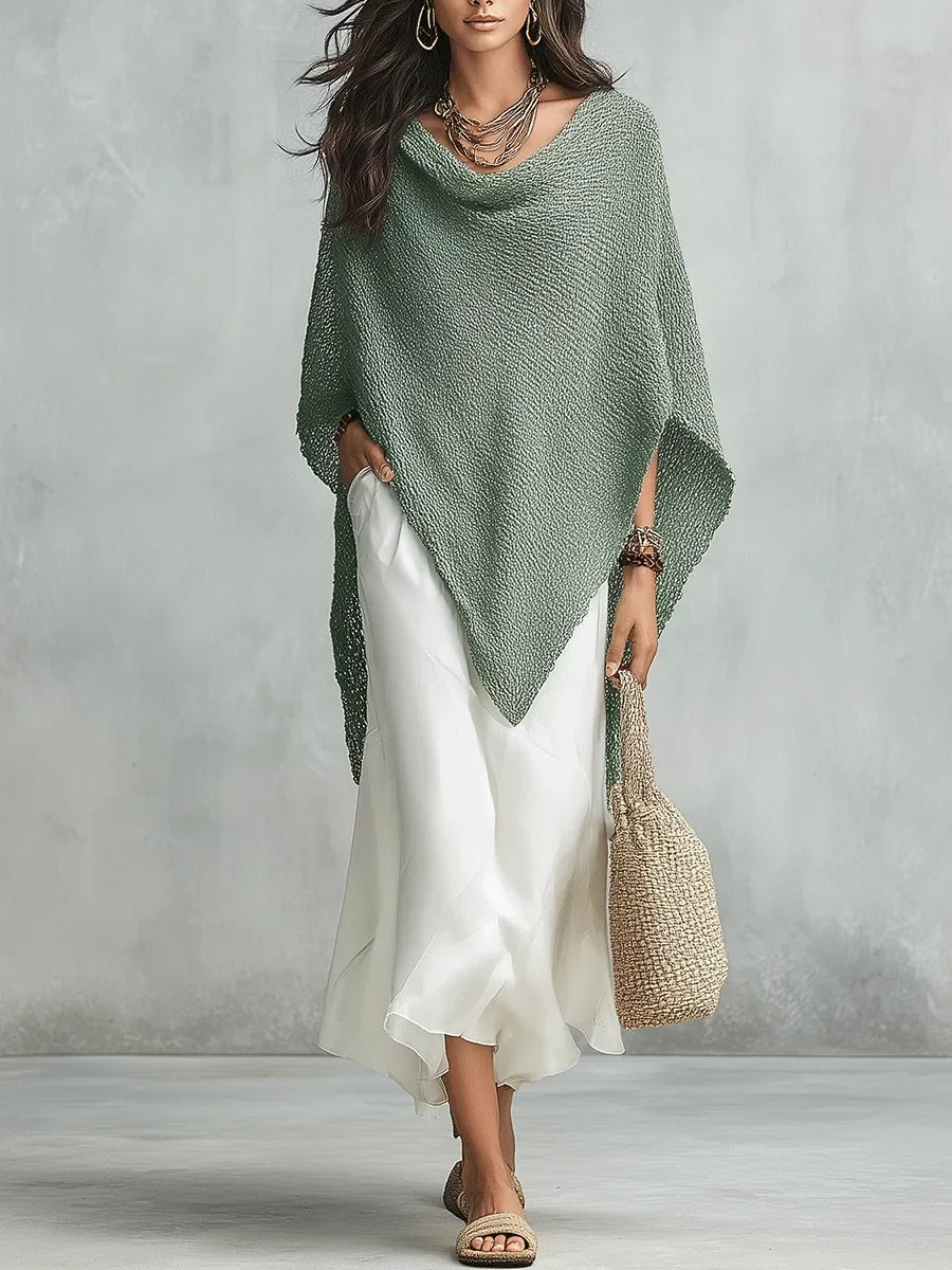 Stylish women's batwing poncho and sleeveless maxi dress set. Comfortable, elegant, perfect for versatile fashion.