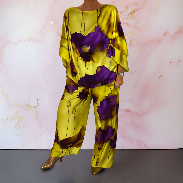 Fashionable women's satin matching set, an elegant two-piece design offering comfort and sophisticated style.