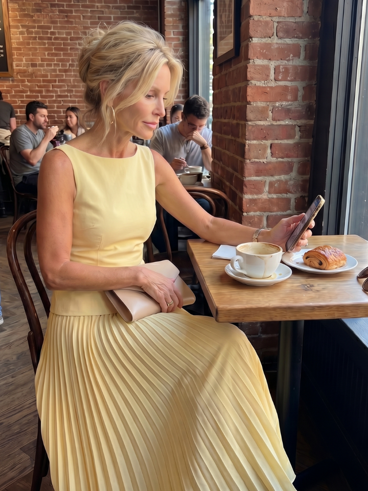 Fashionable women's occasion wear: structured sleeveless top & elegant pleated maxi skirt two piece set.
