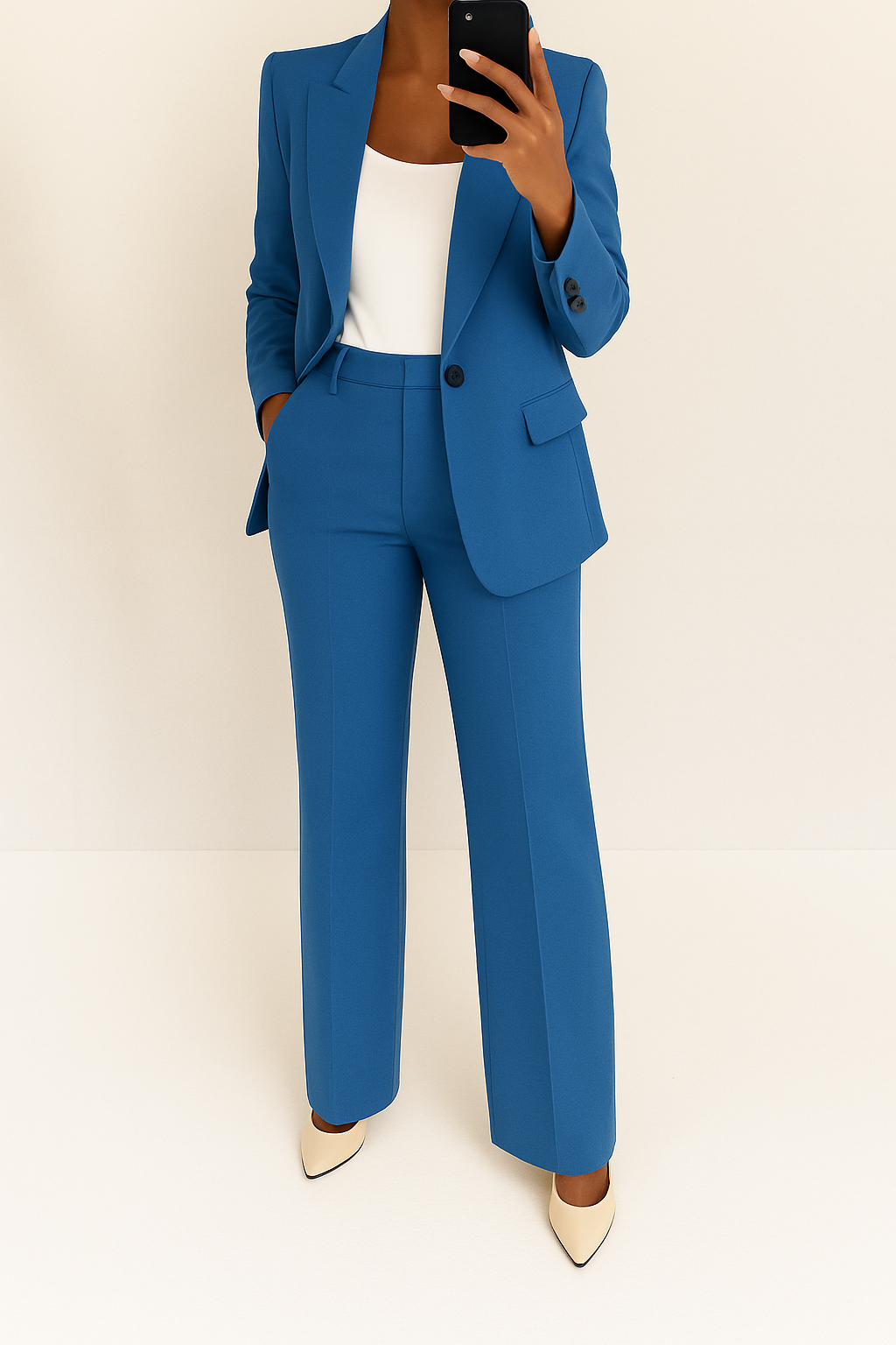 Elegant women's two-piece suit set: classic blazer & stylish wide-leg pants, perfect for formal or business wear.