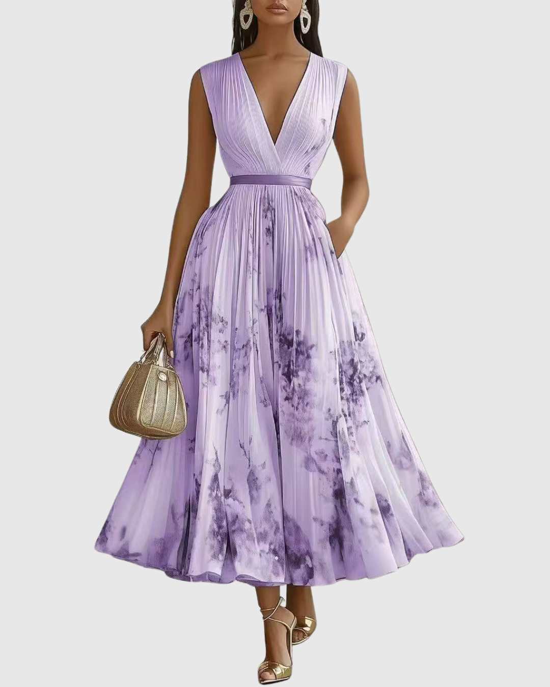Classic A-line V-neck midi dress for women, perfect for cocktail, formal, versatile, or summer party wear.