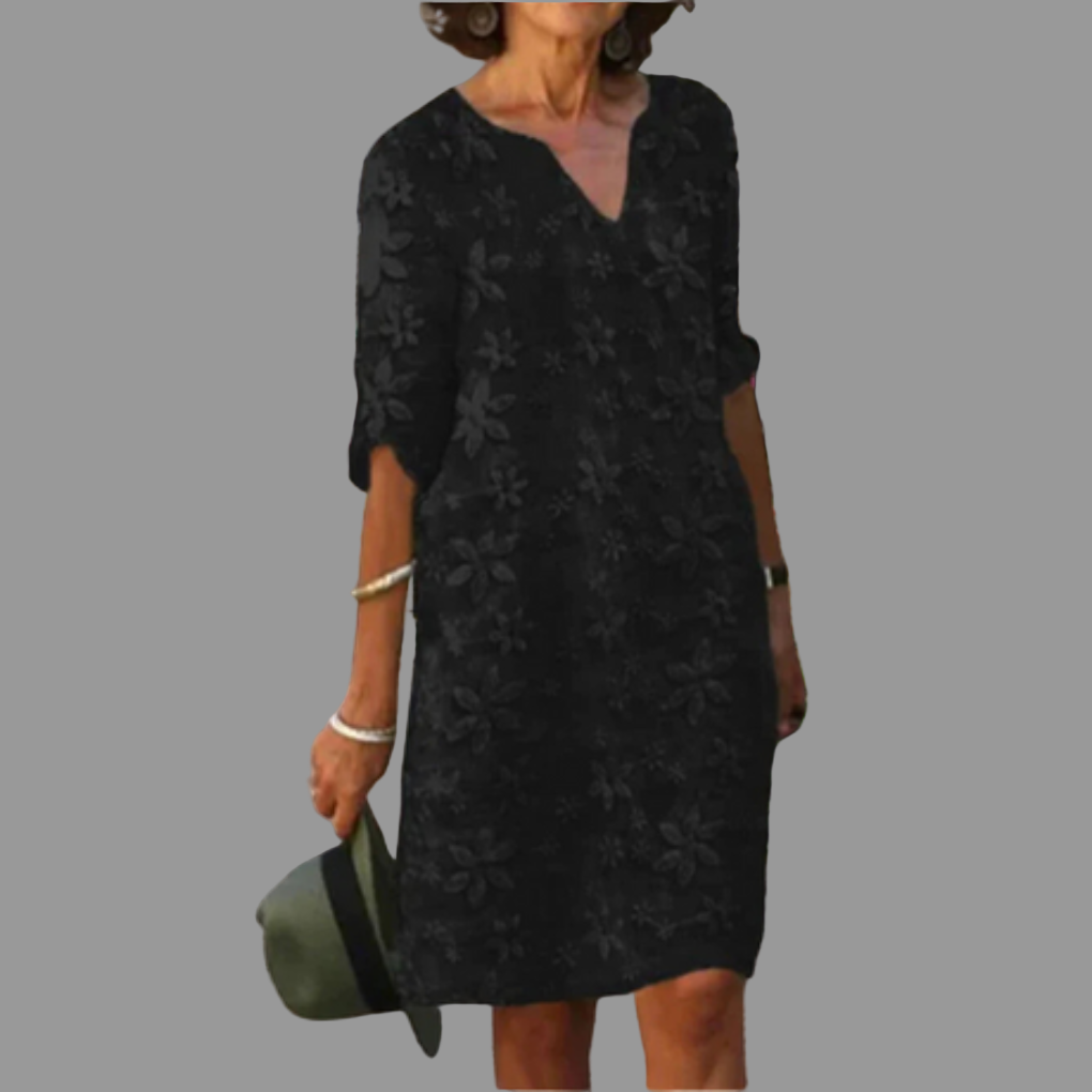 Versatile women's floral V-neck midi dress, ideal for casual outings or elegant spring/summer events.