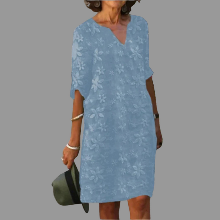 Stylish women's floral V-neck midi dress, an effortless summer dress for spring fashion.