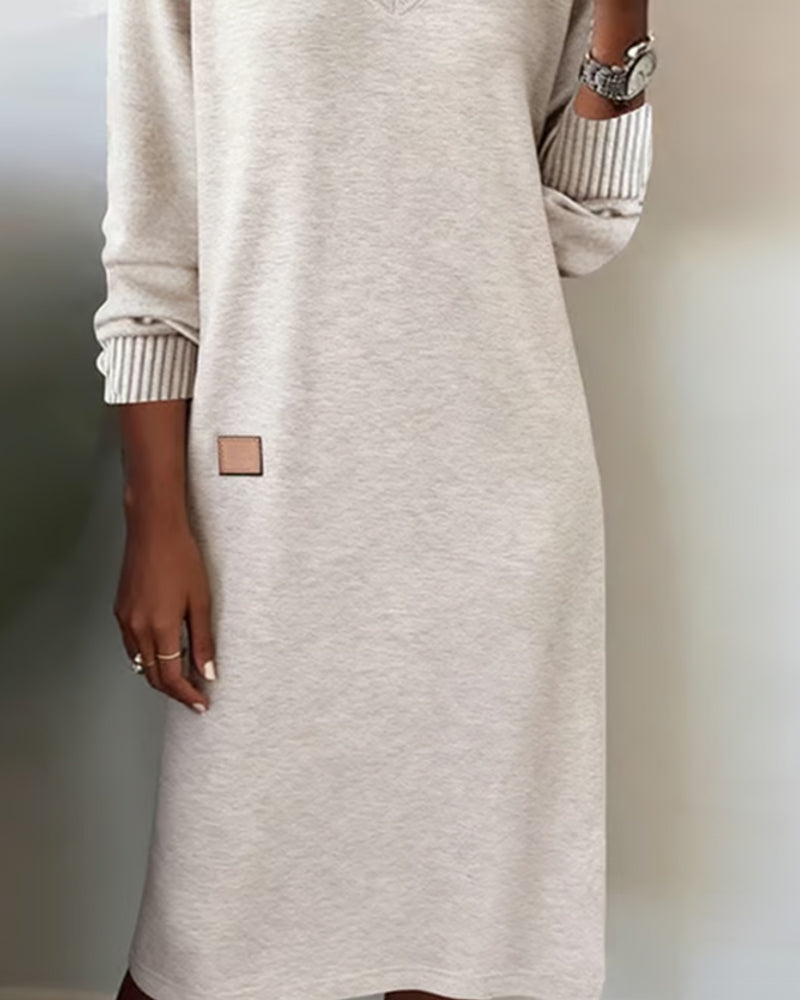 Chic V-neck long sleeve midi dress for women, a versatile pullover style for office or casual wear.