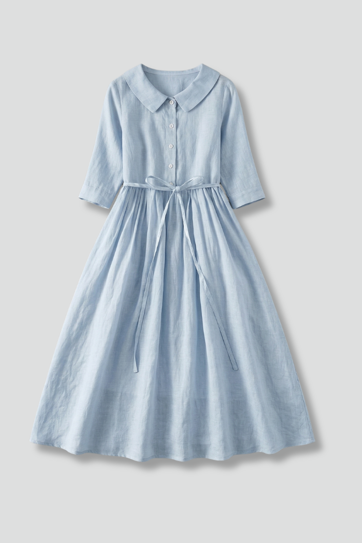 Elegant women's V-neck midi dress with a flattering waist tie. Perfect versatile women's fashion.