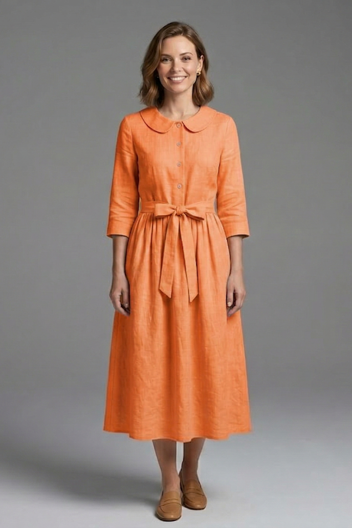 Stylish women's V-neck midi dress with a comfortable waist tie. Elegant, versatile, and ideal for summer outfits.