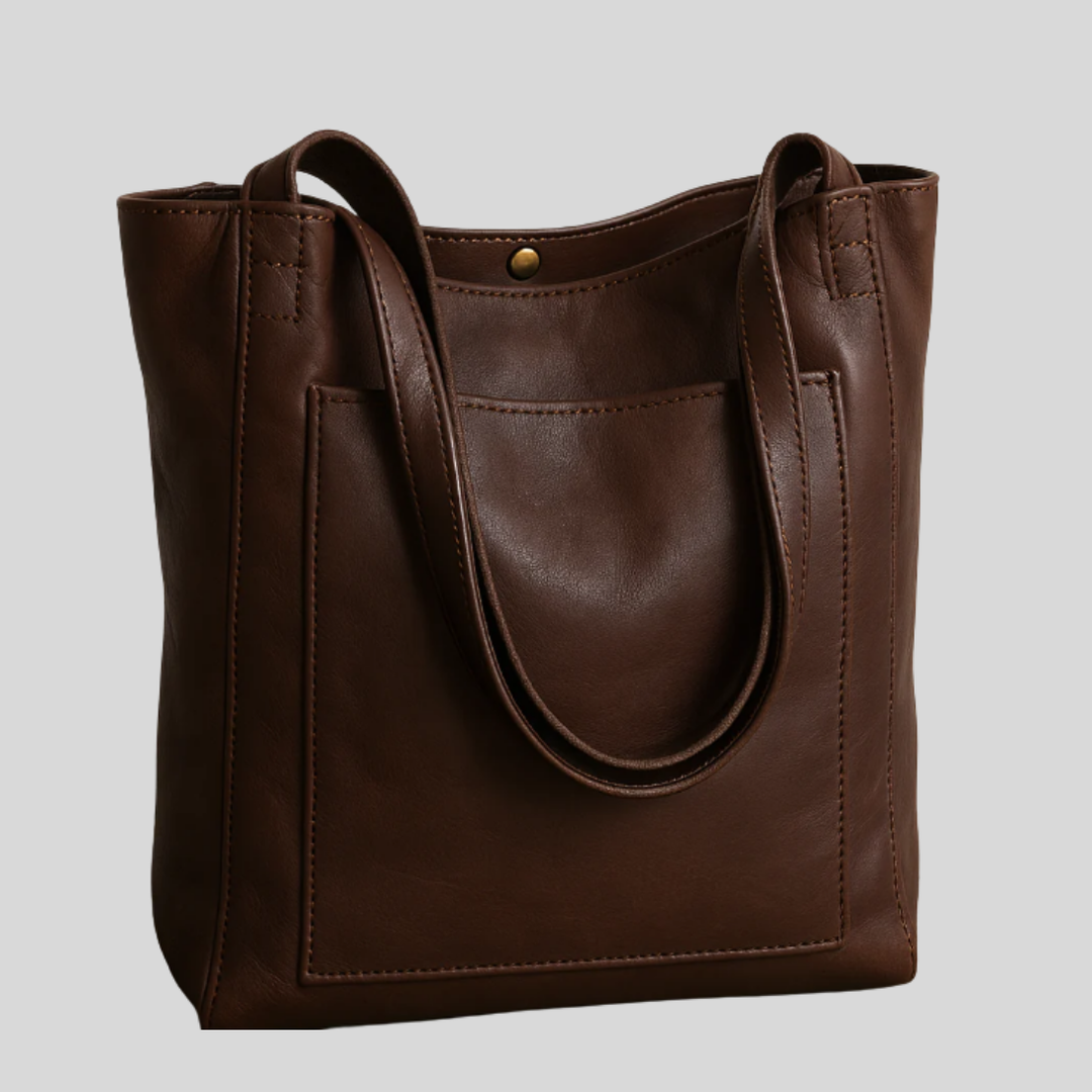 Practical & chic women's versatile tote bag in brown, an organized everyday handbag with a comfortable shoulder strap.