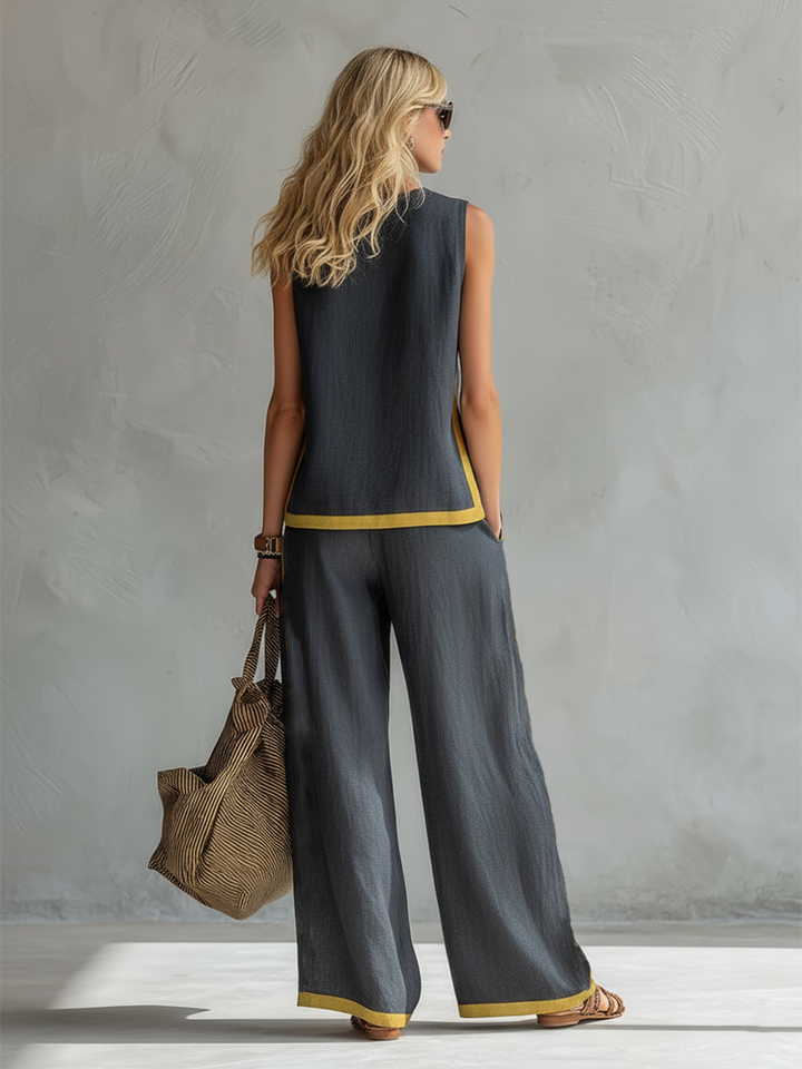 Sophisticated women's vest and trousers matching set, ideal for work attire or elegant casual outfits. Versatile two-piece.