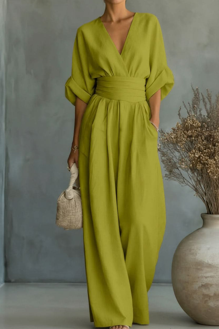 Effortless women's retro jumpsuit. Vintage one-piece for comfortable casual wear and versatile elegant fashion.