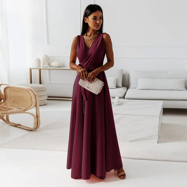 Dark green elegant wrap maxi dress for women, a stylish choice for wedding guests or evening events.