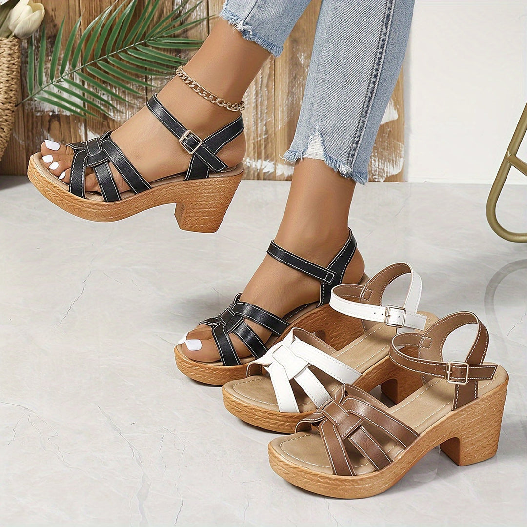 Elegant ladies' wedge sandals, perfect for dressy or casual attire.