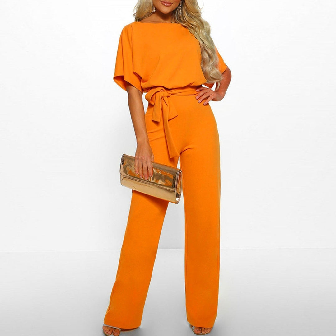 Comfortable & elegant wide leg jumpsuit for women, belted and with short sleeves. A versatile one-piece.