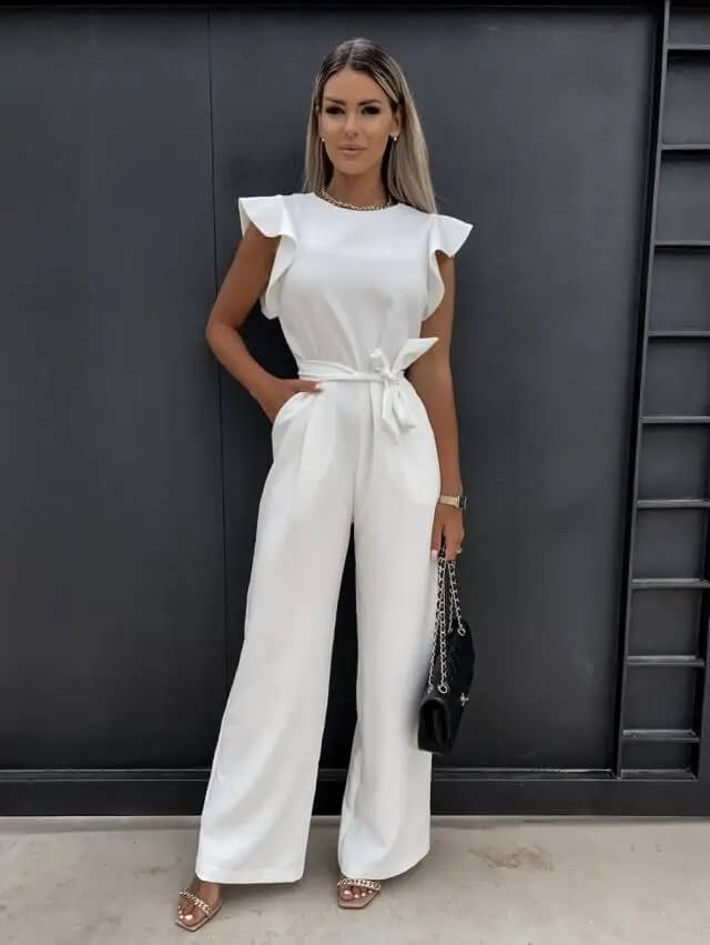 Beautiful women's wide leg jumpsuit with flowing butterfly sleeves for a sophisticated look.