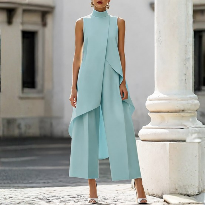 Formal women's jumpsuit featuring a drop waist and elegant wide legs, ideal for evening events.