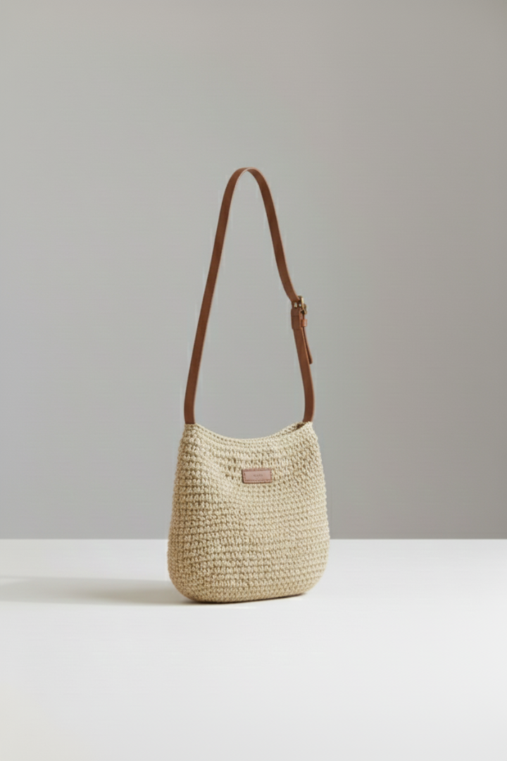 Stylish women's compact woven shoulder bag, perfect for daily use as a crossbody purse, chic & practical.