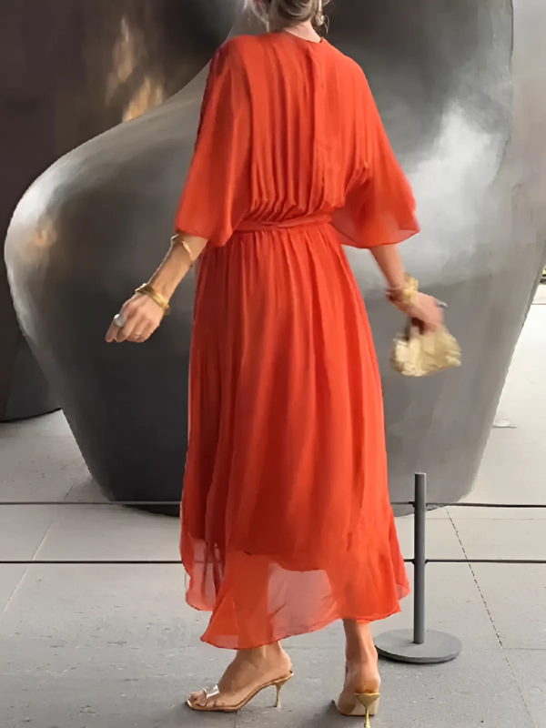 Flattering women's midi dress with a stylish wrap design. Ideal for spring, summer, and versatile styling.