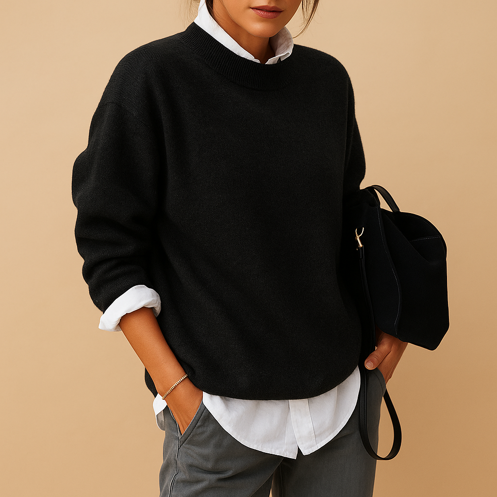 Comfortable women's classic style pullover sweater. Versatile long-sleeve knitwear for everyday chic.