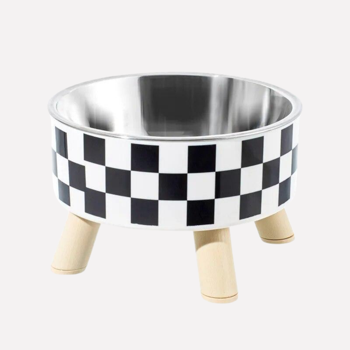 Close-up of an elevated pet feeding bowl for cats, promoting neck relief and healthy digestion