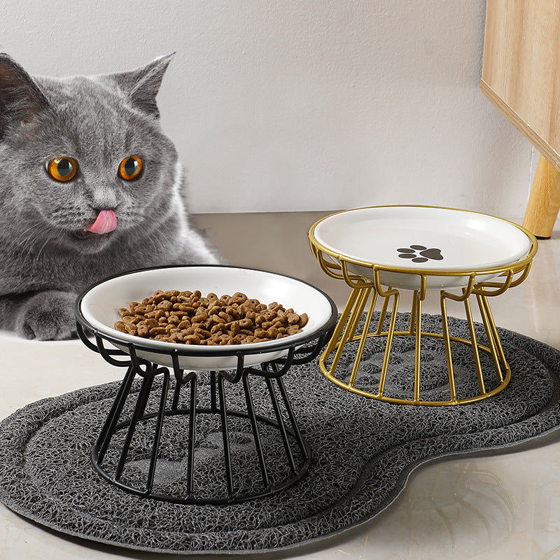 Elevated cat food and water bowl set with anti-slip base, ceramic, for comfortable pet feeding
