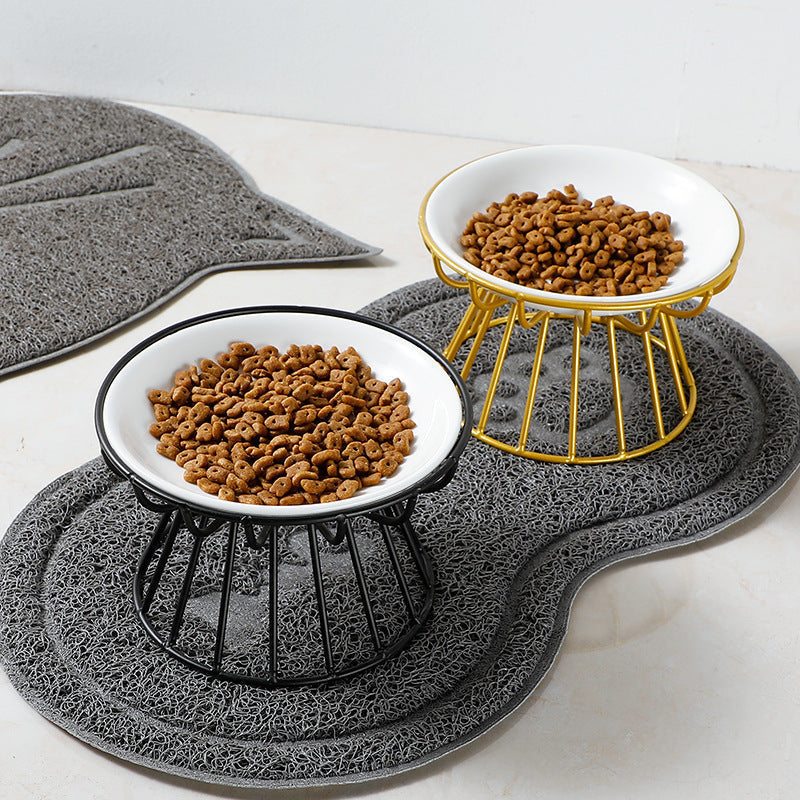 Luxury pet cat feeder: elevated ceramic bowls for food and water, anti-slip design