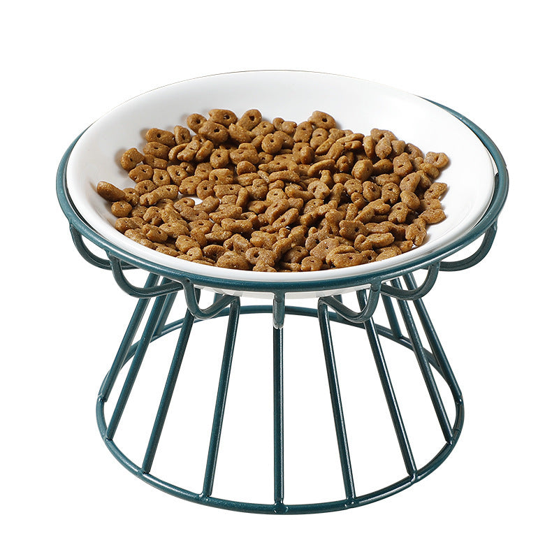 Cat supplies: elevated ceramic food and drinking bowl set with sturdy anti-slip base