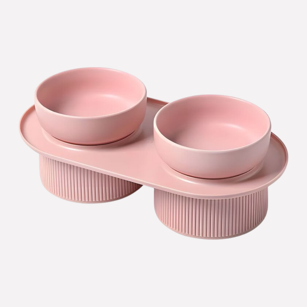 Elevated ceramic pet feeding bowl, perfect for cats & dogs, providing neck support for comfortable eating.