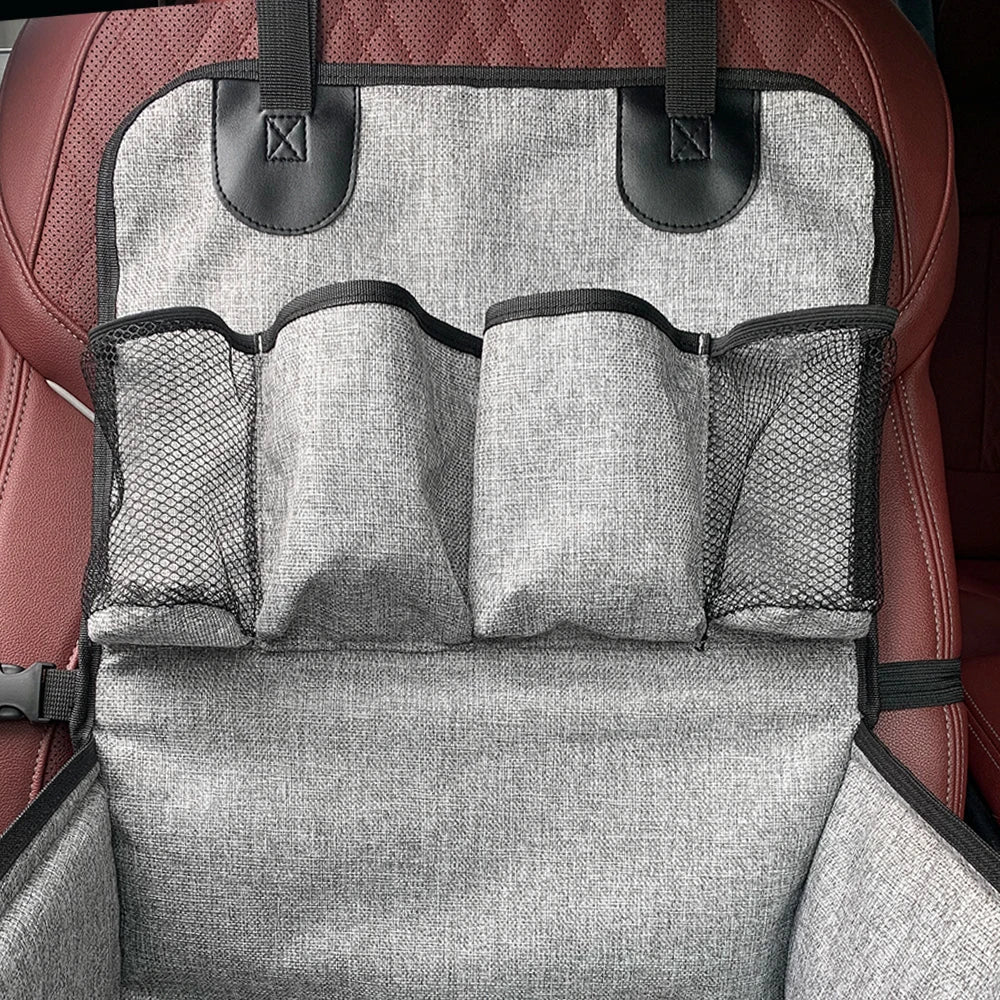 Pet car accessory: Elevated dog car seat with non-slip bottom and adjustable straps, suitable for various vehicle types.