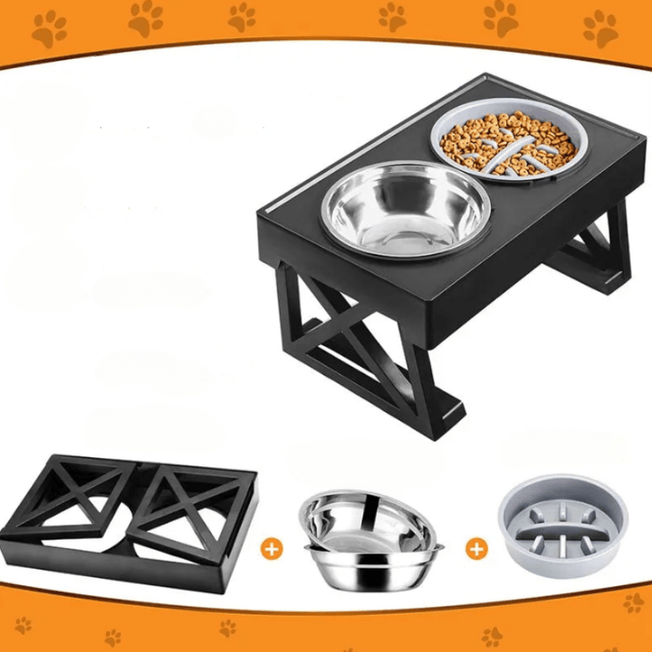 Elevated dog bowl with non-slip mat, promoting better posture for pet health and easy feeding