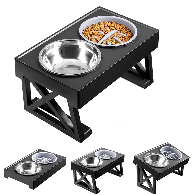 Close-up of durable elevated dog bowl and non-slip mat, essential dog accessories for pet supplies
