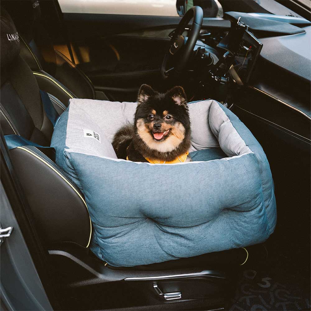Auto pet bed with elevated vantage point, built for dog comfort and car seat protection during travel.
