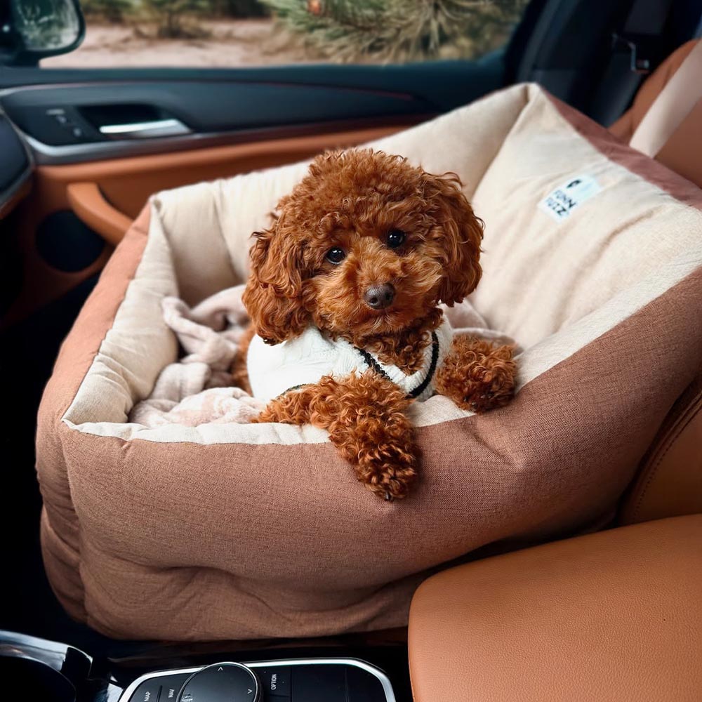 Waterproof dog car seat booster, providing a secure and comfortable ride for small to medium dogs.