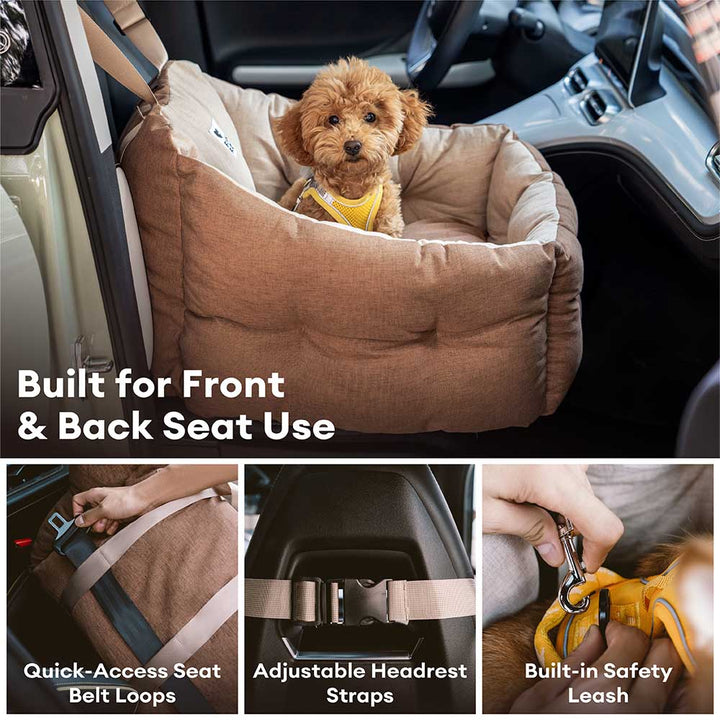 Thickened pet booster seat for cars, offering elevated comfort and security for dogs on the go.