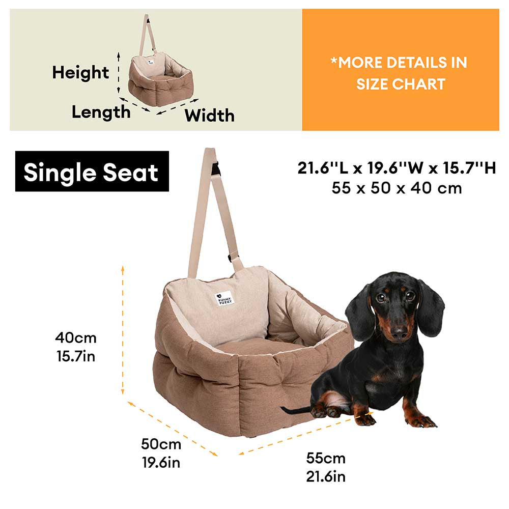 Breathable fabric dog car travel bed with a thick cushion, perfect for long journeys and pet comfort.