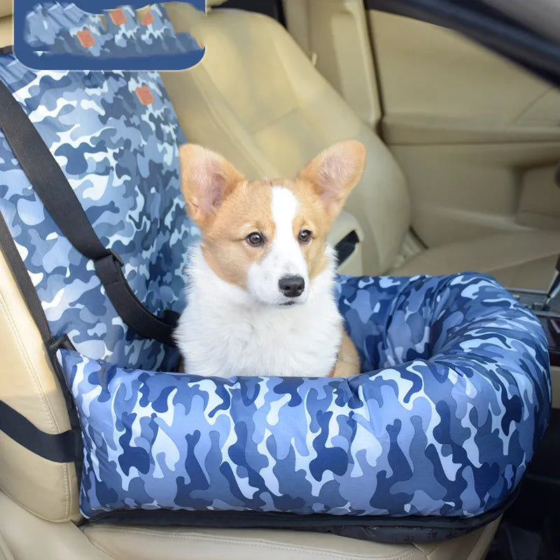 Secure pet booster seat for cars, designed with straps to elevate pets for better views.