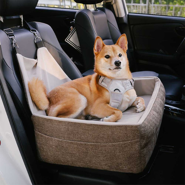 Thickened dog car seat with plush interior, perfect for car travel, single seat design
