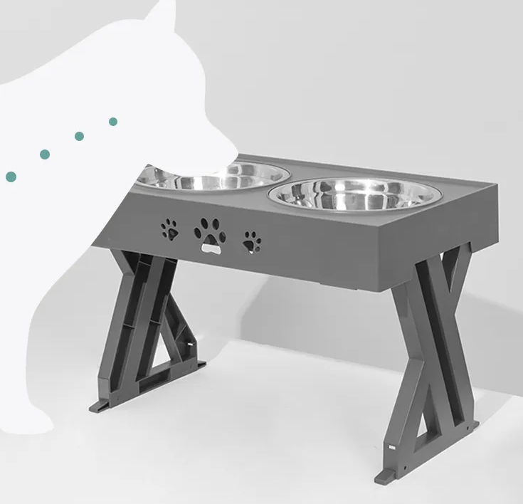 Stylish black elevated dog bowl stand, perfect for large dogs, complete with durable stainless steel inserts.