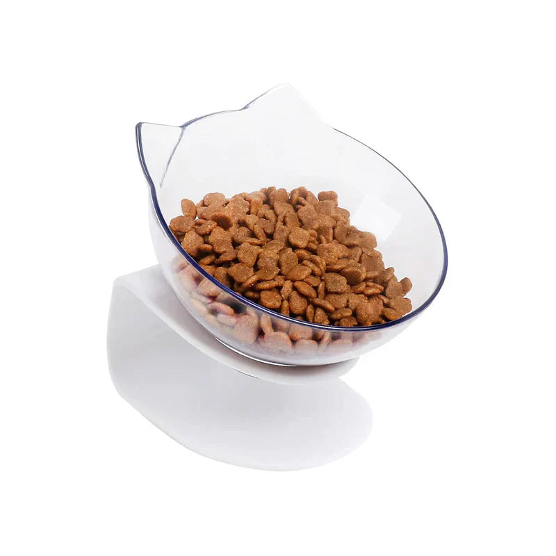 Orthopedic raised pet bowl in light gray, ideal for cats with arthritis