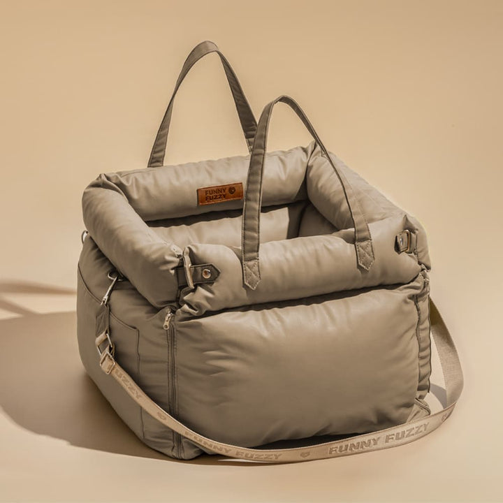 Elevated pet car bed for dogs, faux leather, providing a secure and comfy travel experience