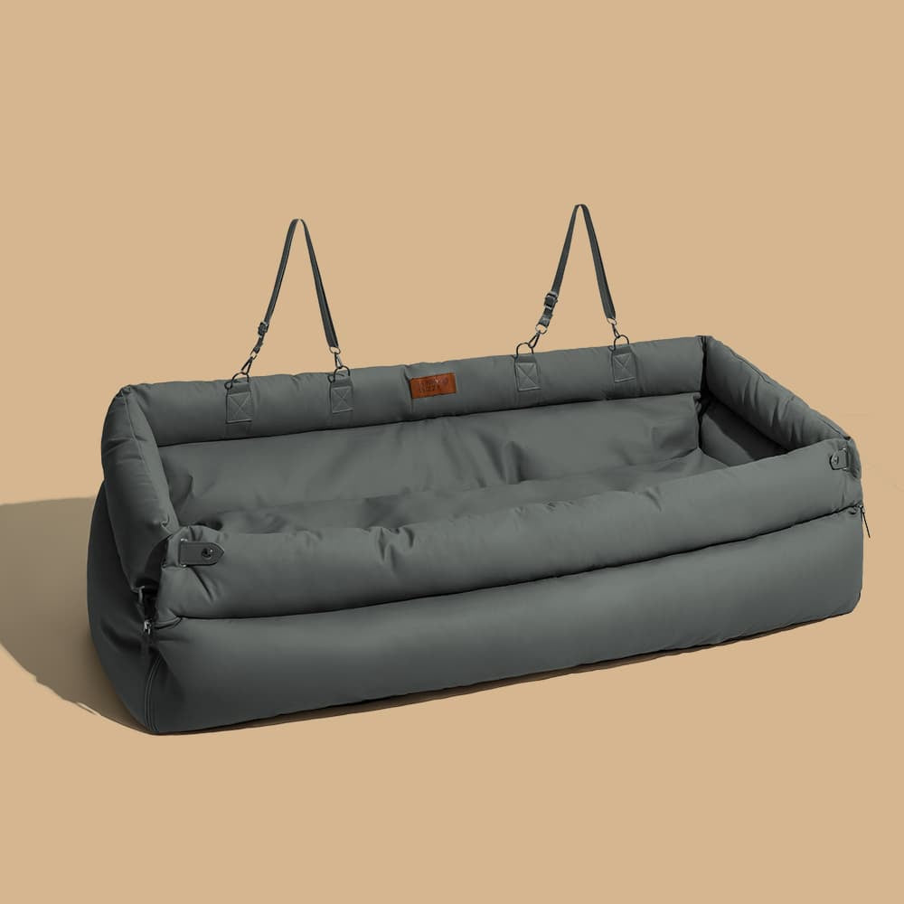 Dog car seat, elevated travel bed, faux leather material ensures comfort and pet safety