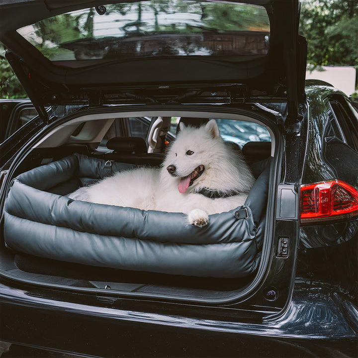 Comfortable elevated dog booster seat in faux leather, suitable for small to medium pet travel