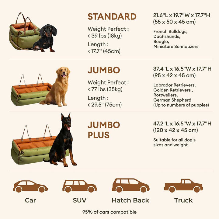 Medium dog booster seat for cars, faux leather, offering elevated comfort & washability